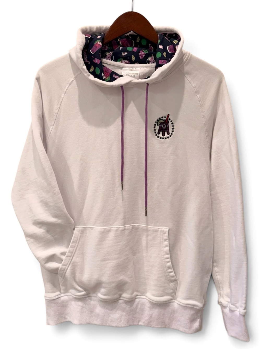 Barstool Sports Pullover Hoodie - White Cocktail Print Lined - Men’s Small
